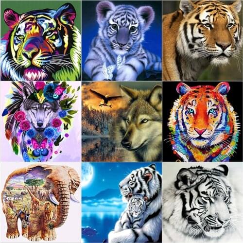 New DIY 5D Diamond Embroidery Animal Diamond Painting Tiger Cross Stitch Scenery Full Square Round Drill Mosaic Home Decor Gift