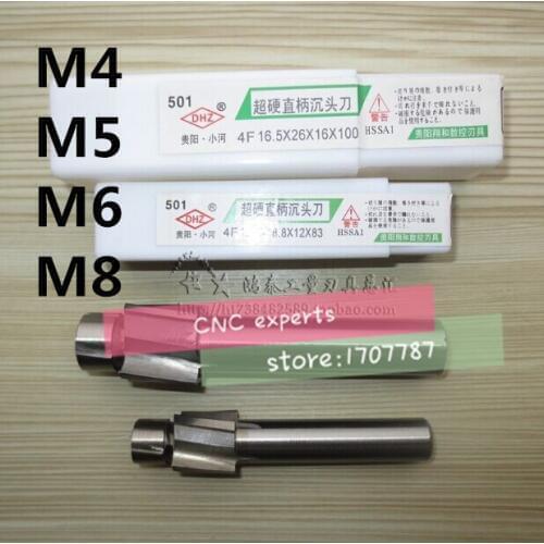Free Shipping 4pcs 4 Flute AL HSS Counterbore End Mill M4-M5-M6-M8 metric Endmill/sink holes drilling head milling cutter