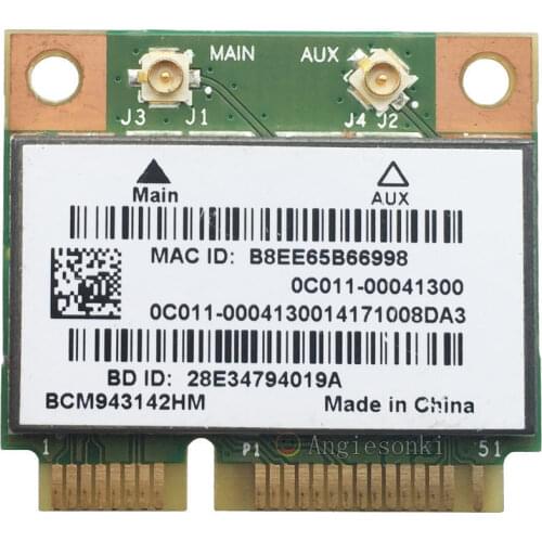 BROADCOM BCM943142HM 43142HM 802.11 b/g/n Wifi + Bluetooth 0C011-00041300 Half Mini PCIe Wireless Card