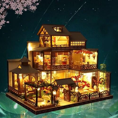 Big House Diy Dollhouse Kit Miniature Building Model Japanese-style Doll House Furniture Assembled Wooden House Kids Toys Gifts