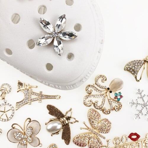 Brand Designer Butterfly Custom Series Croc Shoe Charm Bling Rhinestone Metal Charms For Girls Shoe Decoration Accessories Gifts