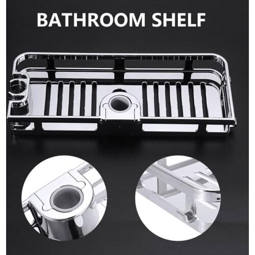 Bathroom Pole Mounted Shower Storage Rack Holder Organizer Non Rust Bathroom Shelves Shower Shampoo Tray