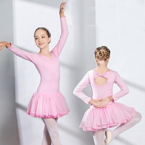 Winter Fashion Kids Girls Long Sleeve Cotton Tulle Tutu Ballet Dance Leotard Dress For Performance Dancewear Clothes 4-12 Age