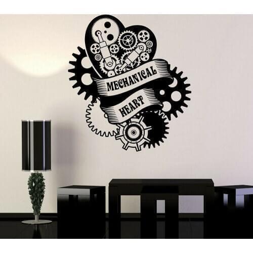 Garage Wall Stickers Mechanical Heart Steampunk Engine Art Vinyl Living Room Wall Decal Cool Man Cave Wall Decoration Y430