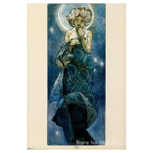 Art for sale The Moon by Alphonse Mucha canvas Handmade High quality