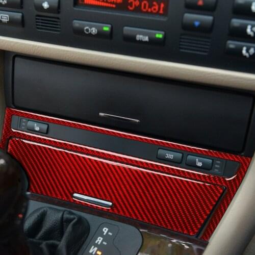 Red Real Carbon Fiber Central Control Cigarette Lighter Panel Frame Trim for BMW 3 Series E46 1998-2005 RHD Vehicles Accessories