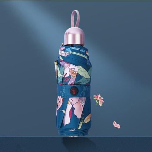 Creative Pocket Sun Umbrella Flowers Pattern Titanium Coating Five Folding Umbrella UV Protection Windproof 8K Parasol Umbrella