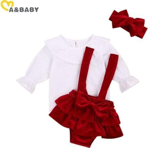 Ma&Baby 0-24M Valentines day Newborn Infant Baby Girl Clothes Set Ruffles White Tops Bow Red Velvet Shorts Headband Outfit Xmas