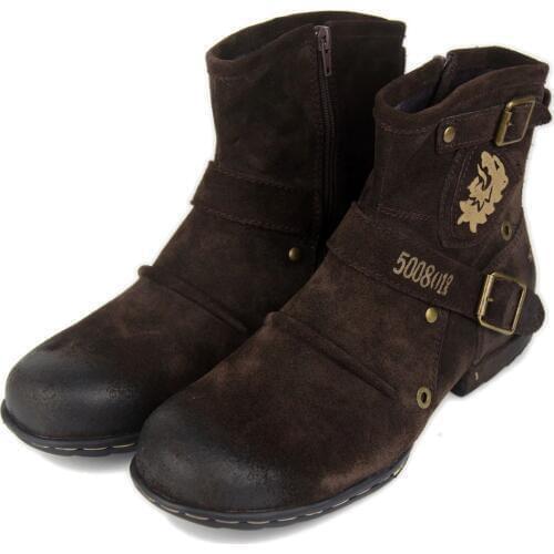 OTTO ZONE Designer Brand Mens Shoes Boots Genuine Suede Cow Leather High Top Autumn/Winter Ankle Boots Motercycle Leather Shoe