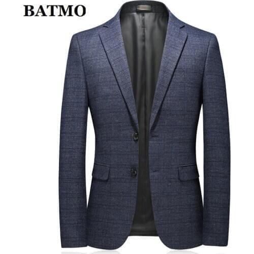 BATMO 2020 new arrival autumn casual plaid blazer men,mens casual grey jackets,plus-size M-4XL 2038