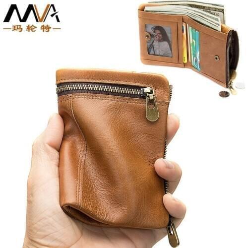 Mens Short Genuine Leather Wallet Mens Wallet Retro Casual Clutch Vertical Purse Card Holder for Men