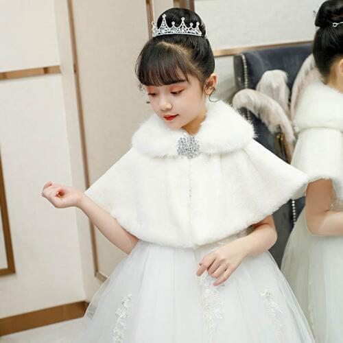 Baby Girl Cape For Dress Kids Faux Fur Warm Shawls For Wedding Party Formal Fur Girls Bolero Toddler Girl Outwear Cape Shrug