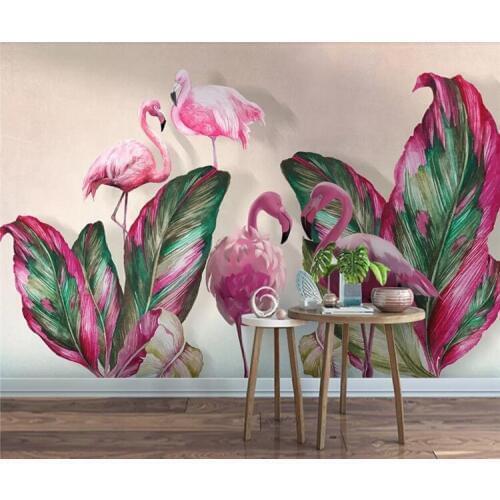 Wall paper home decor living room bedroom mural tropical plant banana leaf flamingo TV background wall 3d wallpaper