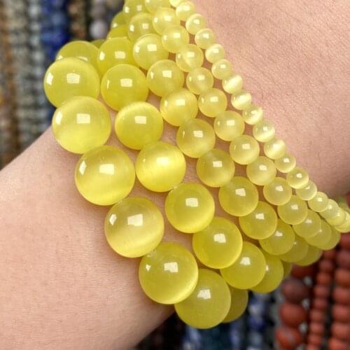 Natural Stone Yellow Cat Eye Round Beads Loose Spacer Beads For Jewelry Making Diy Handmade Bracelet Charm Accessories 4-12mm