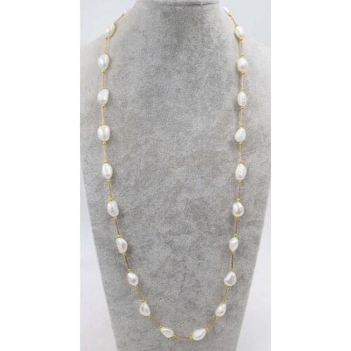 Natural FRESHWATER PEARL white baroque 9-14mm necklace 30" wholesale beads
