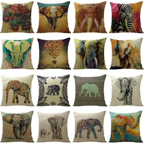 New Animal Creative Linen Cushion Cover 45X45cm Hand-Painted Elephant Pillow Case Home Decor Pillows Cover For Sofa Car Cojines