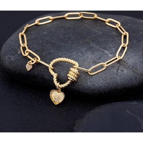 New Fashion Chain Heart Bracelets For Man Women Gold Color High Quality Female Party Wedding Jewelry Handmade Pendant Gifts