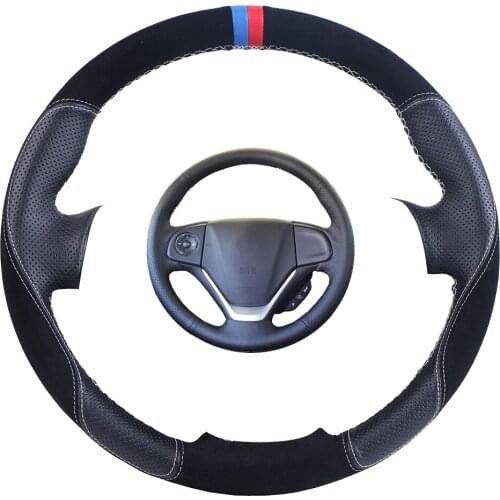 Custom Made Car Steering Wheel Cover Black For Honda Crv Cr-v 2012-2015 Suede Leather Auto Steering Wheel Braid
