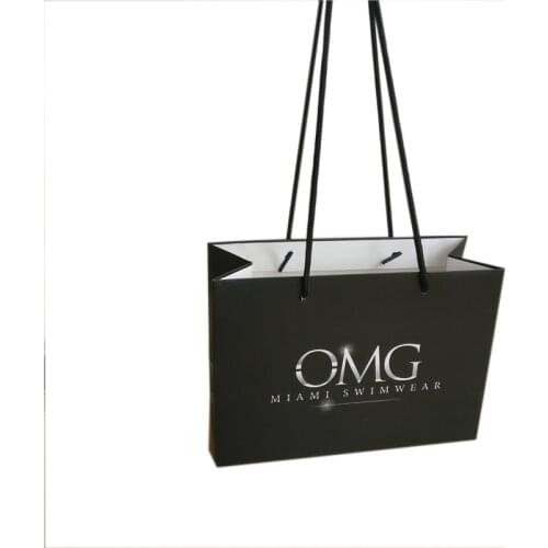 Wholesale 1000pcs/lot custom luxury black paper shopping bags with long handle customized printing your own logo jewelry bags