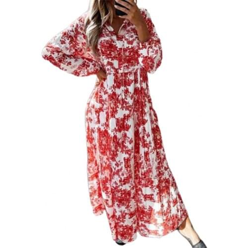 Autumn Women Dress Long Sleeve Dress Breathable Puff Sleeve Long Sleeve Dress Women Dress Beach Loose Hem Dress Vestidos