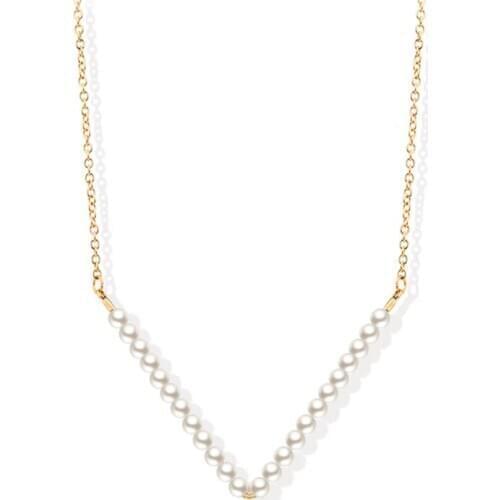 2020 Fashion Gold Color Imitation Pearl V Shape Pendant Necklaces For Women Girl Boho Long Simple Necklace Jewelry Gift