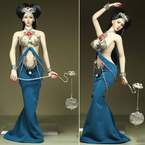1/6 Scale Sexy Red Jewelry Carved Chest Chain Transparent Mesh Front Skirt Waist Chain Backless Tailed Dress for 12in Figure Toy