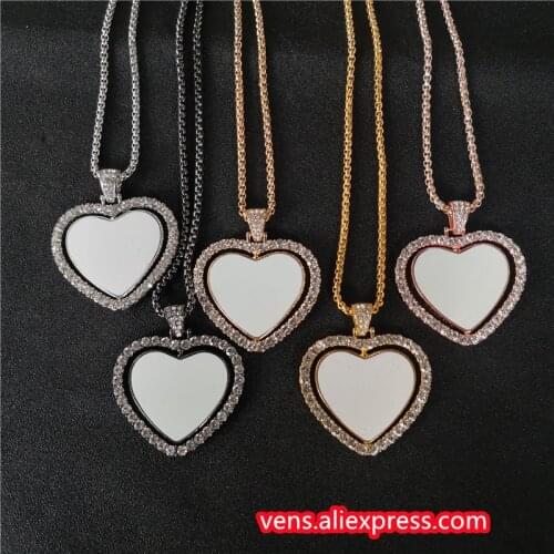 Sublimation blank heart shape necklaces pendants hot transfer printing pendant jewelry consumables two sided printing 10pcs/lot