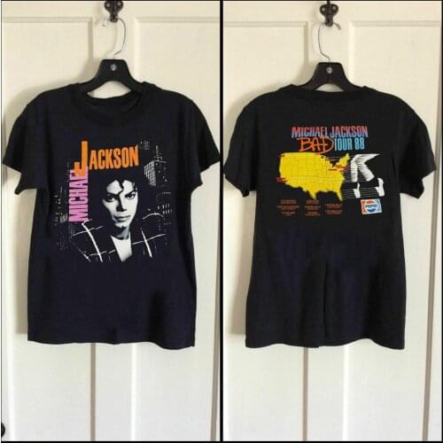 Rare Bad Tour 1988 Michael Jackson T Shirt. Reprint Hot Best Two Sides Summer Cotton O-Neck Short Sleeve T Shirt New Size S-3XL