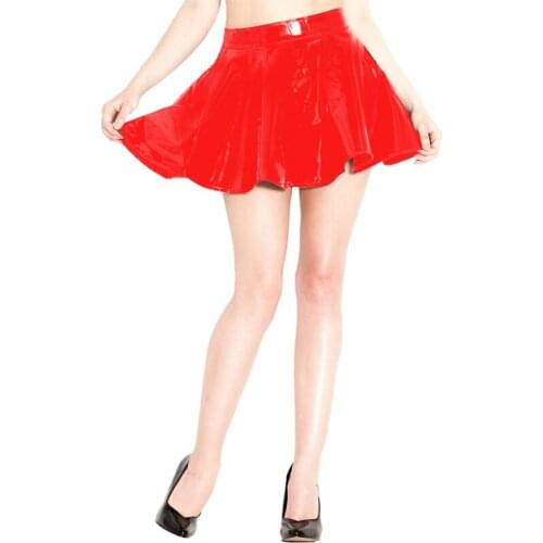 S-7XL Umbrella Skirt Women Glossy PVC Sexy Clubwear Punk Gothic Performance Dance Skirt Red Black Faux Leather A-line Mini Skirt