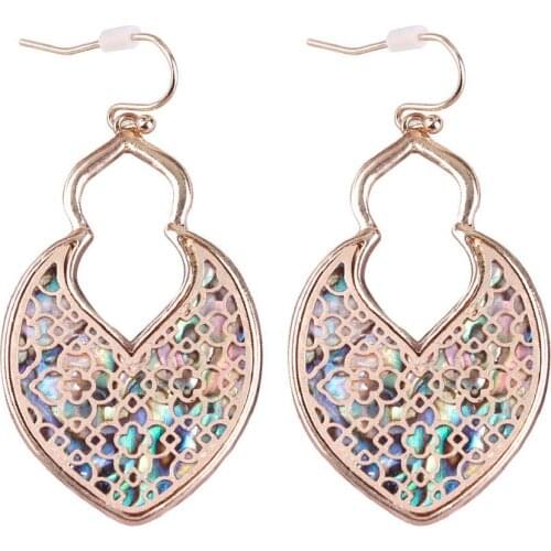 Clover Filigree Abalone Teardrop Earrings Trendy Two Tone Metal Natural Shell Earrings Jewelry Wholesale E7791 ZWPON