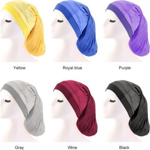 Wide Elastic Band Satin Hair Caps Pocket Bonnet Silky Dreadlock Braids Baggy Cap Men Women Long Cylinder Sleeping Night Caps