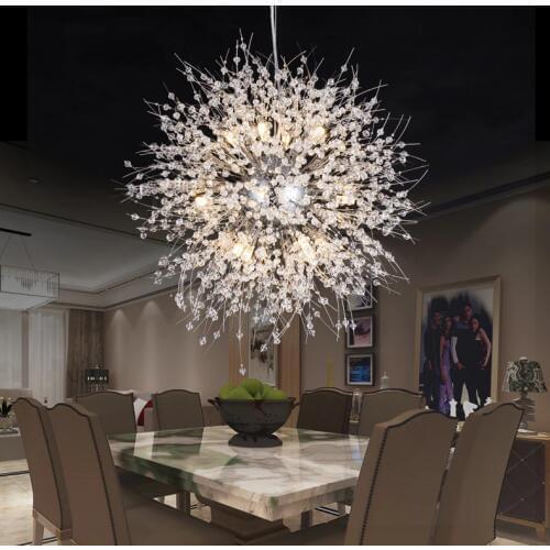 Modern Crystal Dandelion Pendant Hanging Lamp Gold Silver Loft Led G4 Lustre For Living Room Home Restaurant Chandelier Lighting