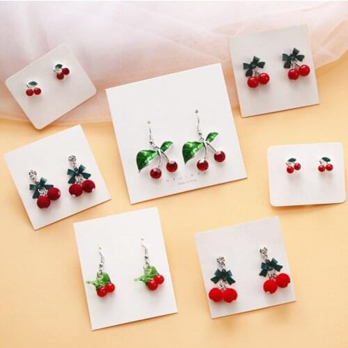 U-Magical Exquisite Red Metallic Cherry Dangle Earrings for Women Temperament Alloy Fluffy Green Leaves Fruit Earrings Jewelry