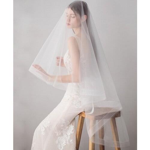 V001European And American Atmospheric Yarn Edge Elastic Mesh Long Bridal Veil Knot Wedding Ornaments Bridal Veil