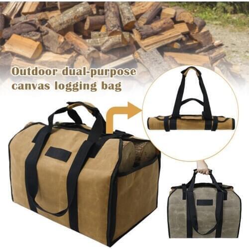 2in1 Waterproof Waxed Canvas Firewood Log Carry Bag Durable Storage Bag Outdoor WHShopping