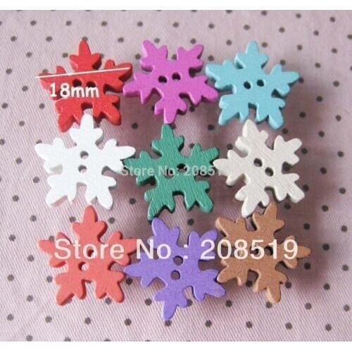 WB0130 100ocs mix colors 18mm Snowflake wood Buttons for christmas Decorative Craft Scrapbooking Accessory