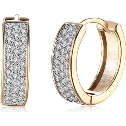 ZEMIOR Single Row Round Hoop Earrings Women Full White Cubic Zirconia Earring Wedding Female Champagne Gold Fashion Jewelry
