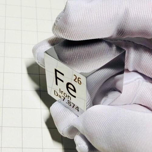 Mirror polished Iron Fe Cube 1 inch Periodic Table Format High Purity 99.95