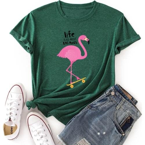 Women T Shirt Lady Cotton T-shirts Female Pink Flamingo Printing Graphic Tees Women Harajuku Tops Kawaii Clothes