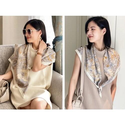 Charming Print 100% Real Silk Scarf Wraps Womens Elegant Silk Neckerchief Shawl 88*88cm