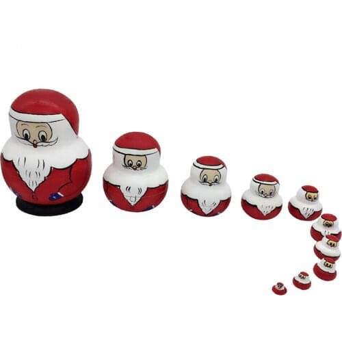 10PCS Wooden Russian Nesting Doll Christmas Santa Claus Matryoshka Xmas Gift