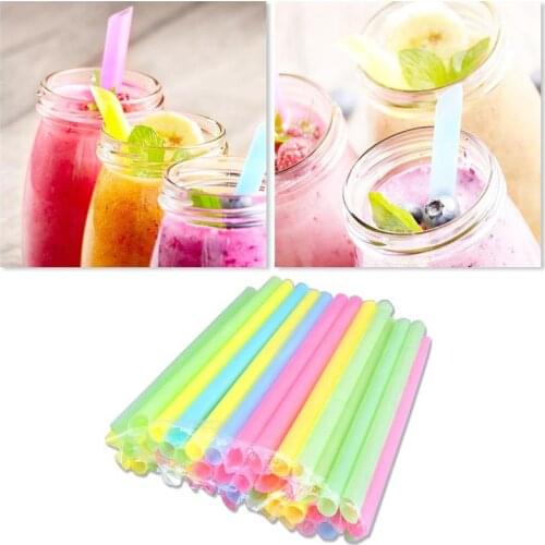 100pcs 20cmx1cm Plastic Rietjes Wegwerp Drank Rietjes Voor Party Bar Drank Winkels Regenboog Stro Rietjes