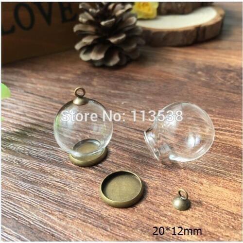 50sets/lot antique bronze color 20*12mm glass globe with jewelry findings set glass vial pendant glass bottle glass pendant