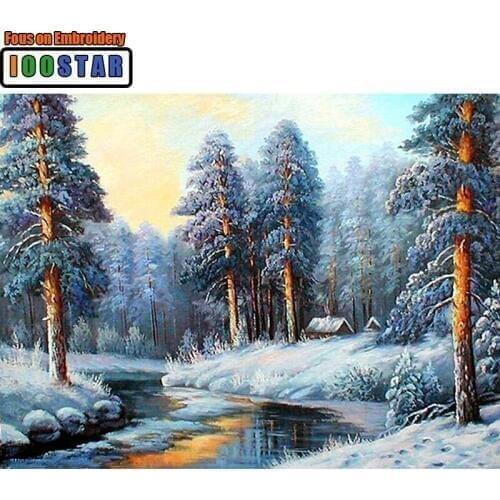 Diamond embroidery snow creek landscape Square diamond natural scenery Diamond Painting Household adornment picture
