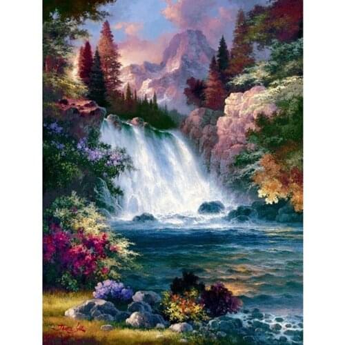 3D Nature Scenery Bead Embroidery Full Diamond Painting Waterfall Forest 5D Cross Stitch Rhinestone Ie