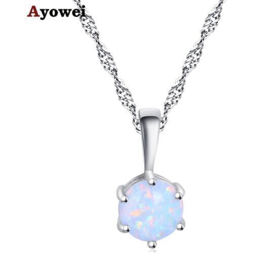 Ayowei fashion special silver plated stamped white fire opal necklace pendant party gift for women OP837A