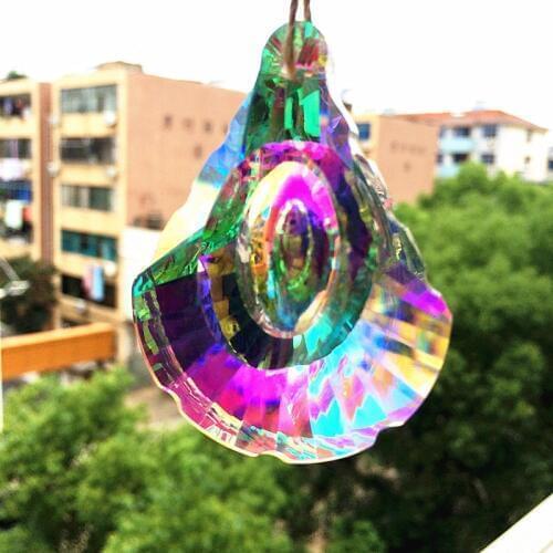Free Ring)63mm K9 Crystal Shell Shape Rainbow, AB, Clear Color Chandelier Pendant Beautiful Glass Lighting Part Home Decoration