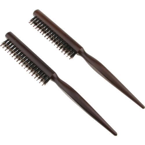 2 Pieces Wooden Teasing Brush 3 Row Natural Bristles & Nylon Hair Brush Comb for Backcombing, Sectioning