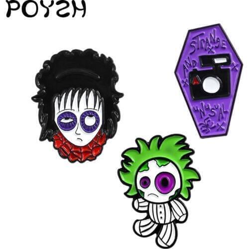 Animation cool boy Enamel Brooches puppet doll purple coffin camera pins lapel cap jeans bag badge childrens gift jewelry kids