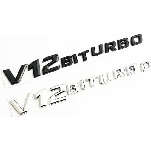 2 PCS 3D ABS V12 BITURBO Logo Emblem Rear Badge Side Car Sticker For C63 E300L Fender Side Supercharge Turbo Logo Car Styling